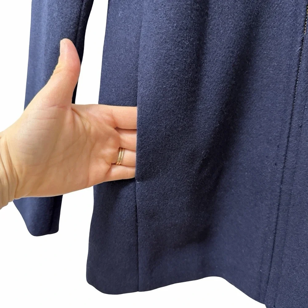 J Crew Womens Village Wool Blend Full Zip Coat Size 00 Navy‎ Blue Classic Winter - Picture 5 of 8